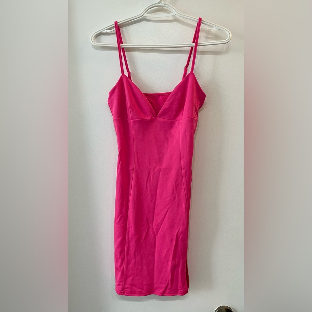 Hot Pink Plunge Mini Strapless Dress - size S